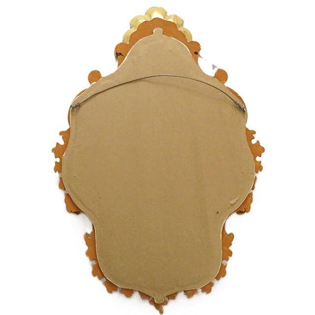 Late 20th Century Vintage 25" Italian Wall Mirror Hand Carved Wood Gold Leaf Gilded Rococo Baroque Style For Sale - Image 5 of 5