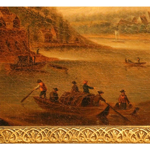 Romantic Rhine Landscape with Figures, 1800s, Oil on Canvas, Framed For Sale - Image 4 of 11