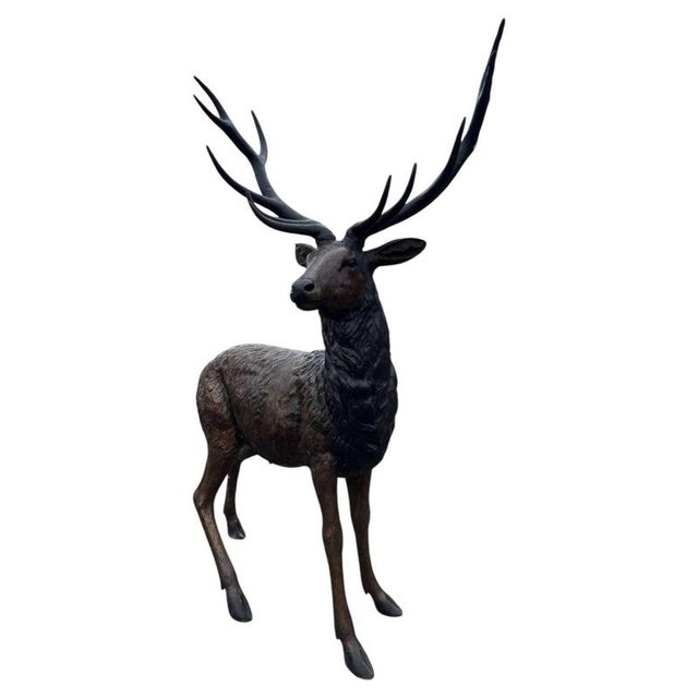 Gold Bronze Twelve-Point Stag Garden Sculpture For Sale - Image 8 of 18