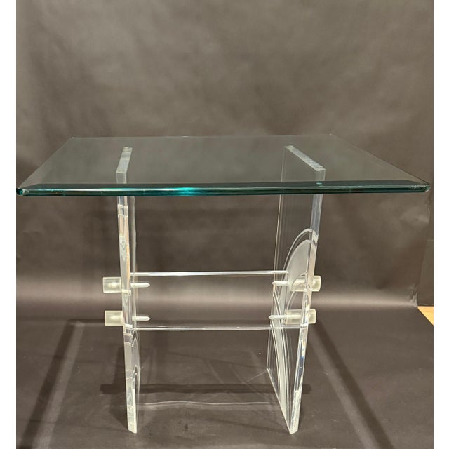 Glass Late 20th Century Etched Lucite And Glass Side Table For Sale - Image 7 of 9