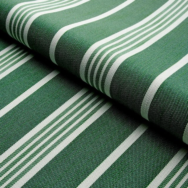 Schumacher Sample - Schumacher Hampton Stripe Indoor/Outdoor Fabric, Emerald For Sale - Image 4 of 5