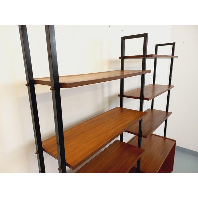 Wood Vintage Italian Double Modular Bookcase in Teak and Metal, 1960s For Sale - Image 7 of 18