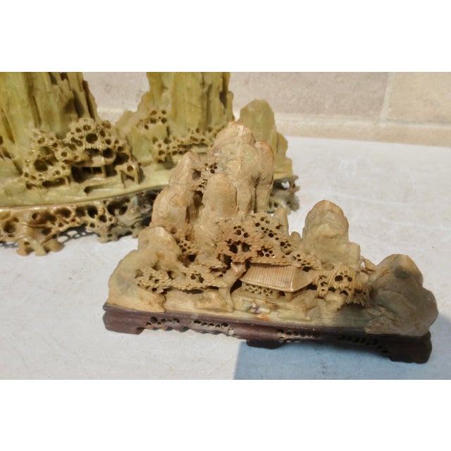 Chinese Soapstone Carved Tianzi Mountains Scene a --Group of 2 For Sale - Image 13 of 13