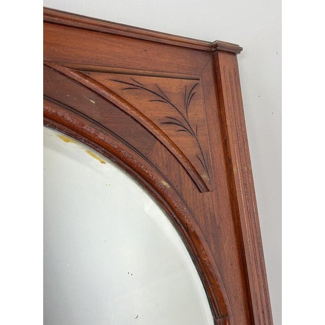 Brown Antique French Oak Arched Carved Wall Mirror For Sale - Image 8 of 16
