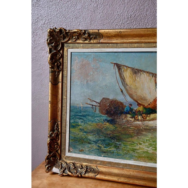 1950s Noël Barsac, Mediterranean Fishing Scene, 1950s, Oil on Canvas For Sale - Image 5 of 12