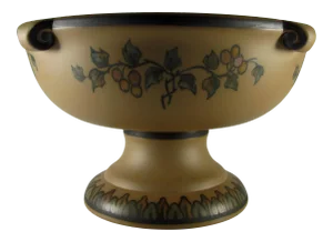 1930s Hjorth Bornholm Denmark Handpained Berries and Bird Footed Compote Centerpiece Bowl