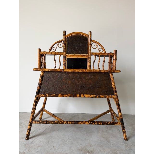 19th-Century English Aesthetic Movement Burnt Bamboo & Lacquer Writing Desk With Mirror For Sale - Image 10 of 17