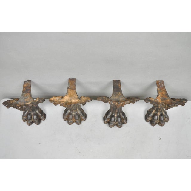 Victorian Style Cast Iron Bathtub Lion Claw Foot Paw Feet Floral Design 4 Pc Set For Sale - Image 14 of 15