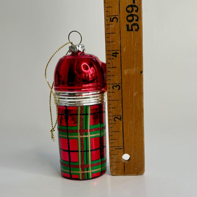 Red Retro Plaid Thermos Glass Christmas Ornament For Sale - Image 8 of 8