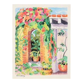 Patio in Bloom - Watercolor on Heavy Paper by Jean Harney For Sale