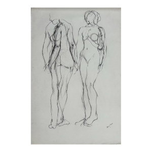 1970s Original Abstract Expressionist Female Nude Study Drawing