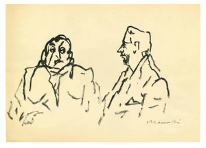 Mino Maccari, Figures, Ink Drawing, Mid-20th Century