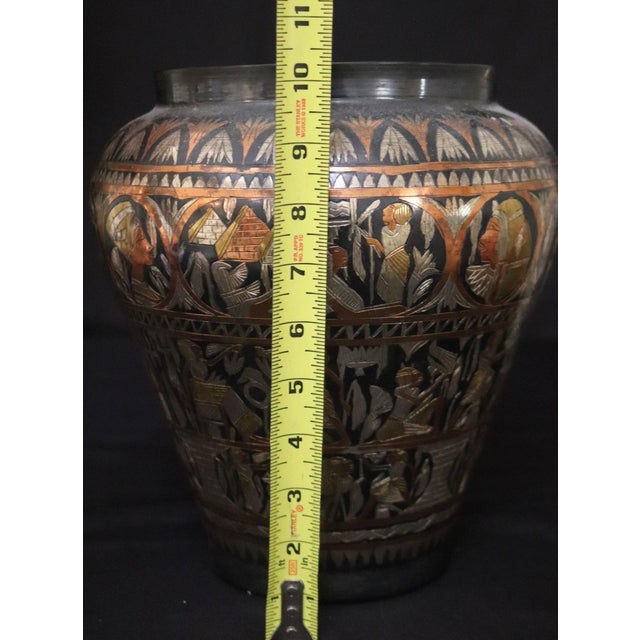 1960s Egyptian Cairo Ware Mixed Metal Pharaonic Revival Vase For Sale - Image 11 of 12