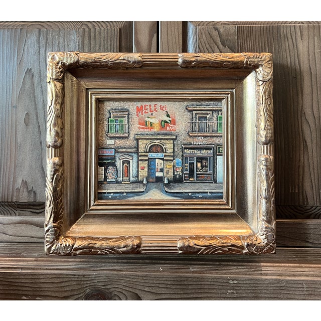 Hand painted original oil painting depicting a Parisian storefront scene. The painting is on a wood panel allowing greater...