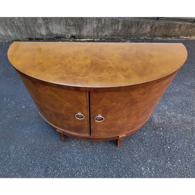 Wood Century Furniture Omni Collection Burl Walnut Demilune Cabinet For Sale - Image 7 of 8