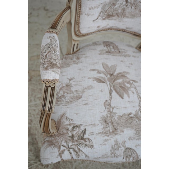 Textile Pair of Safari Print French Louis XV Style Armchairs For Sale - Image 7 of 18