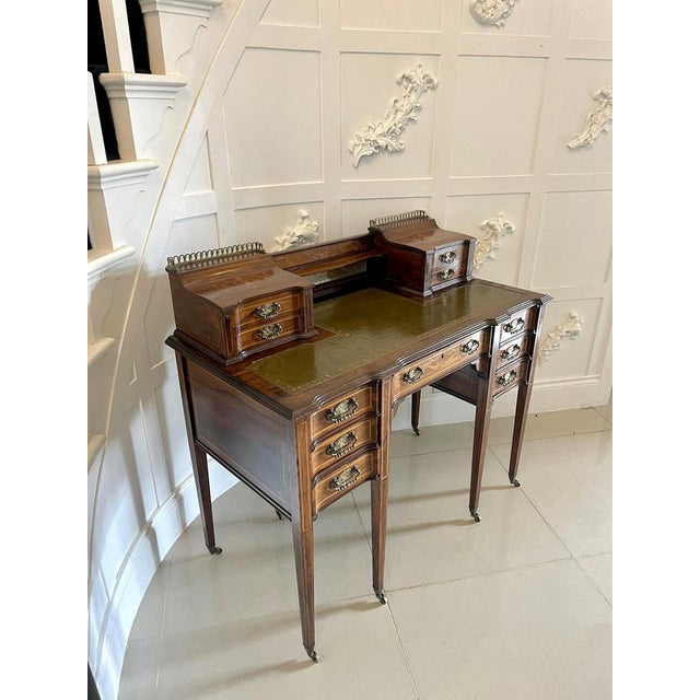 Wood Victorian Freestanding Inlaid Writing Desk from Maple & Co., 1880s For Sale - Image 7 of 18