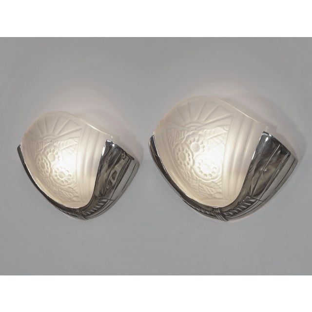 1920s French Art Deco Wall Sconces by Georges Viarmé 1930 France - A Pair For Sale - Image 5 of 11
