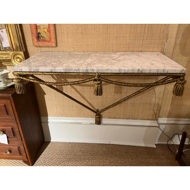 1950s Italian Gilt Rope/Tassle Marble Top Wall Console For Sale In New York - Image 6 of 12