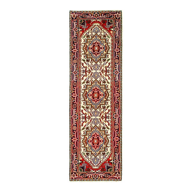 Fine Hand Knotted Ivory Serapi Design Runner For Sale