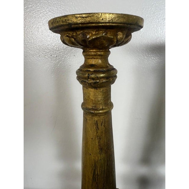 Late 18th Century Pair of Antique Giltwood Candlesticks With Paw Feet, Neoclassical Style For Sale - Image 5 of 9
