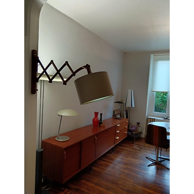 Dimensions: w5 x h40 x d70 cm - 0.8 kg - lampshade: ø25 x h17 cm. all solid teak, superb color. works perfectly with...