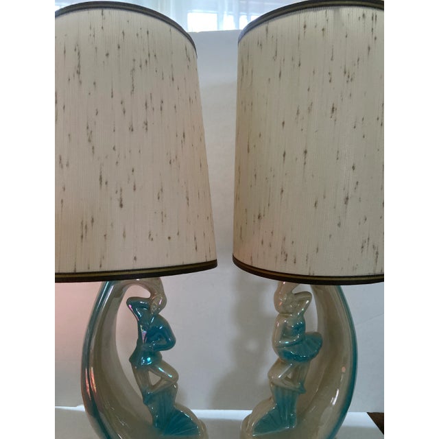 Mid-Century Modern Mid 20th Century Ballerina Ceramic Boudoir Lamp - a Pair For Sale - Image 3 of 12