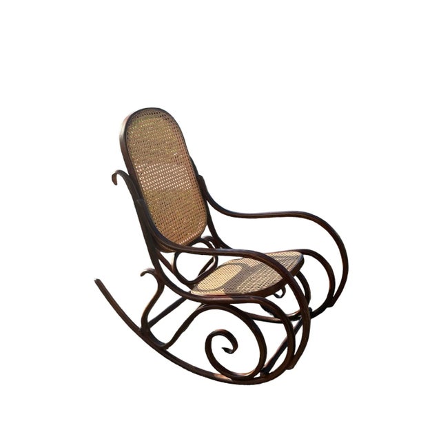 Wood Early 20th Century Bentwood Cane Back Rocking Chair in the Style of Michael Thonet, Made in Poland For Sale - Image 7 of 9