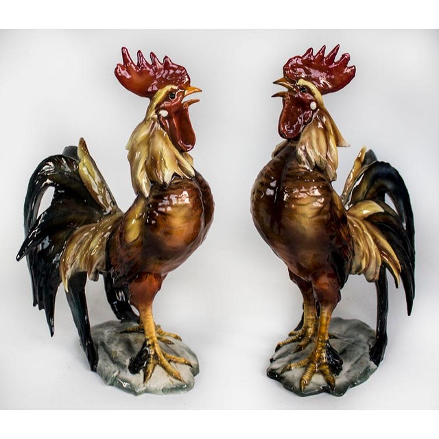 Vintage Majolica Rooster Figurines A Pair Chairish