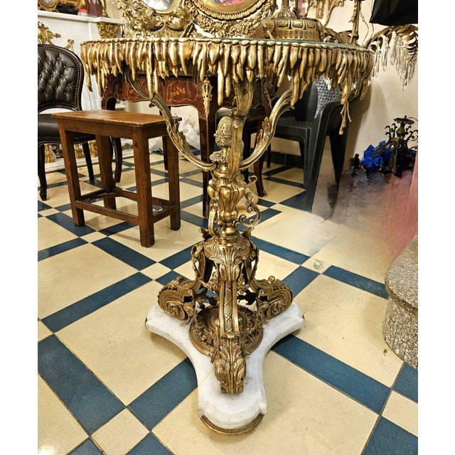 Baroque Grand French Baroque Coffee Table With Glass Top, Marble Base & Gilded Sculptural Details For Sale - Image 3 of 4