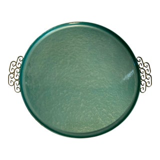 1950s Moiré Glaze Kyes Green California Handmade Tray For Sale