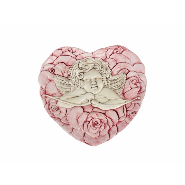 Rose Vintage Italian Heart Shaped With Red Roses Wall Hanging Decorative Plate For Sale - Image 8 of 8