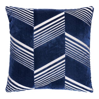 Schumacher x Victor Glemaud Jessie Cut Velvet 22" Pillow In Navy on White For Sale
