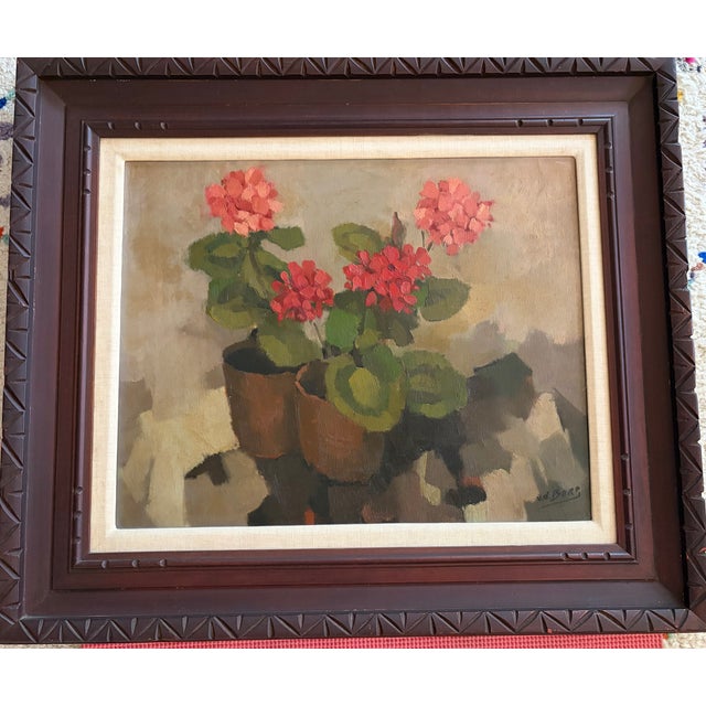 Vintage Oil Painting of Geraniums in Pots For Sale - Image 9 of 10