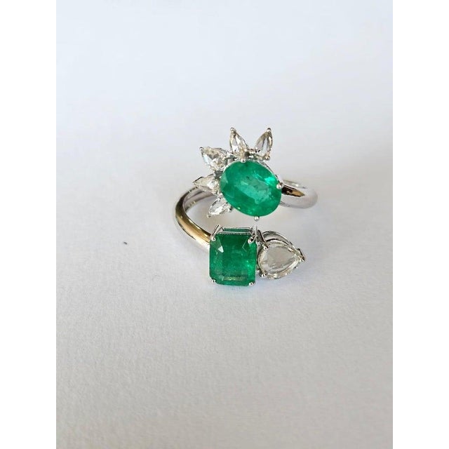 18k Gold, 2.63 Carats, Natural Zambian Emerald & Rose Cut Diamonds Cocktail Ring, Size 6 For Sale - Image 10 of 10
