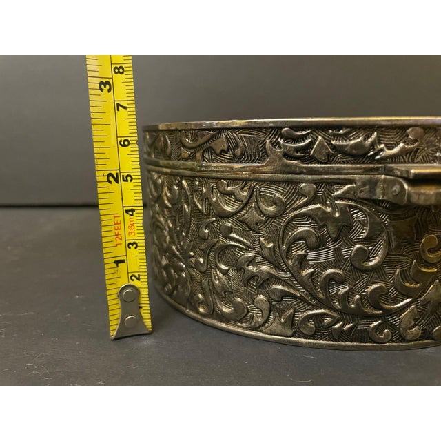 Vintage Ornate Oval Silver-Plated Trinket Box With Velvet Lining For Sale - Image 11 of 11