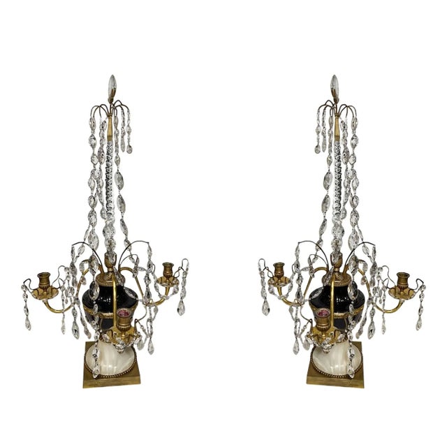 Metal Russian Gilt Bronze Mounted Amethyst and Cut Glass White Marble Girandoles - A Pair For Sale - Image 7 of 8