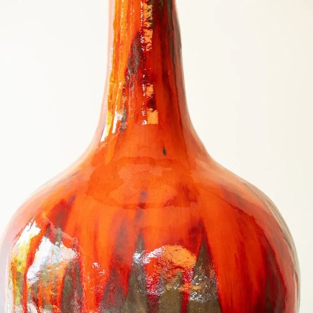 Ceramic Red Brown Ceramic Floor Table Lamp with Lampshade attributed to R. Houben, 1970s For Sale - Image 7 of 12