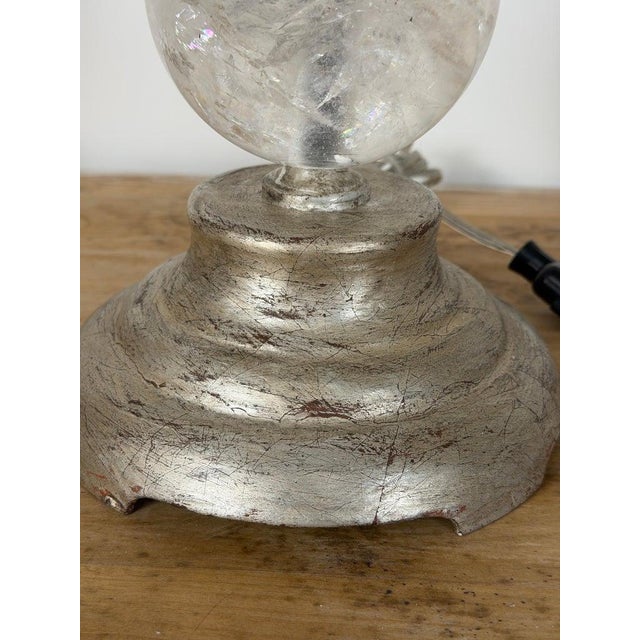 Pair of Hollywood Regency Rock Crystal Stacked Orb Table Lamps - Silver Leaf For Sale - Image 15 of 17