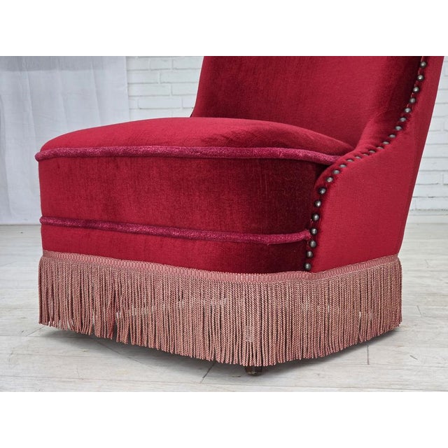 Danish Armchair in Red Furniture Velour and Beech Wood Legs, 1960s For Sale - Image 17 of 18