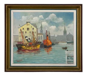 Framed Mid-Century Modernist Oil Painting by Clebant