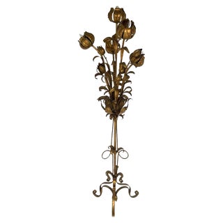 Hollywood Regency Italian Gilt Tole Five Light Floral Floor Lamp For Sale