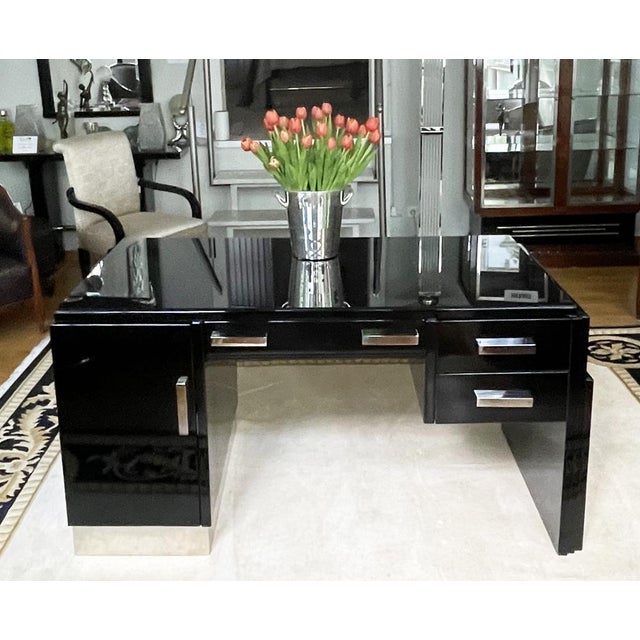 Black Vintage Art Deco Desk in Black, 1930 For Sale - Image 8 of 12