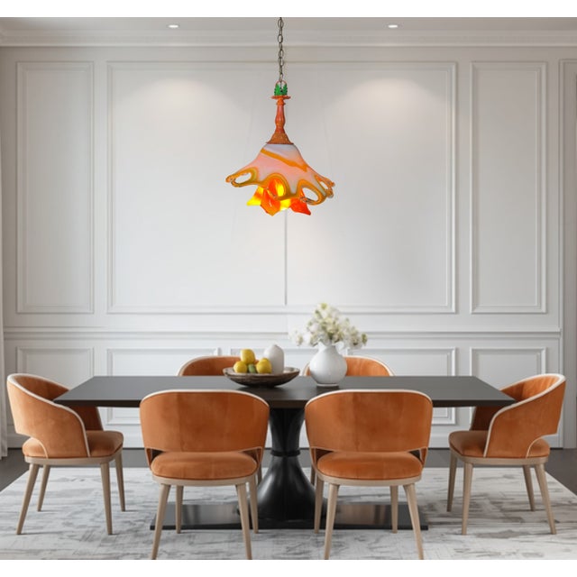 Orange Murano Art Glass Looped Abstract Orange White Pendant Light For Sale - Image 8 of 18