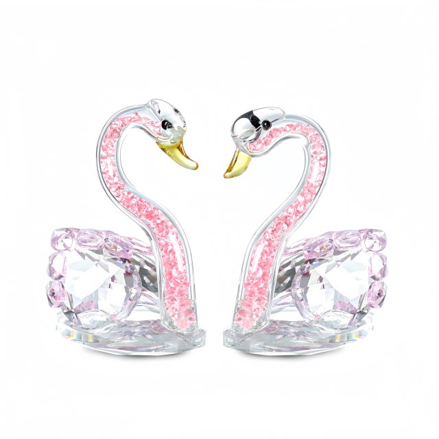 Elegant Pink Crystal Glass Swan Figurine (Set of 2) - Home Decor, Wedding Gift, Table For Sale - Image 9 of 11