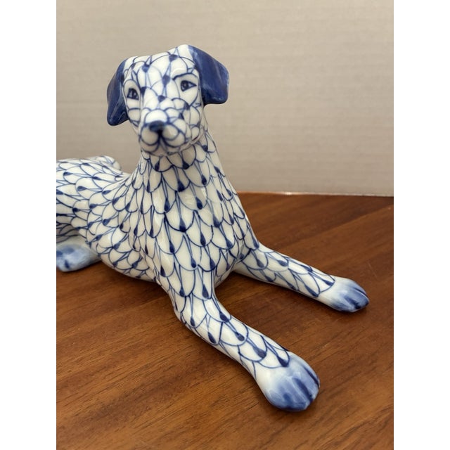 Charming vintage **Andrea by Sadek** dog figurine featuring the beloved **Fishnet Blue & White** pattern. Beautifully...
