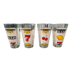 Set of 4 Mid-Century Modern High Ball Glasses in Slot Machine Themed Design by Cerve - Made in Italy