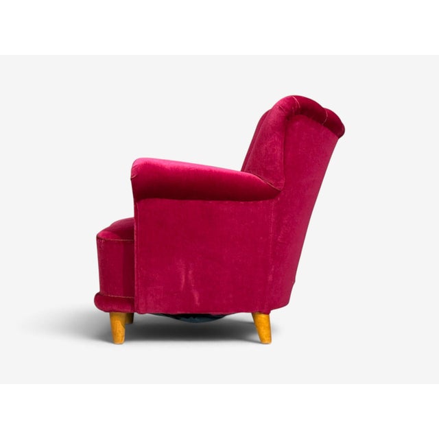 Swedish Cabinetmaker, Lounge Chairs, Red Velvet, Lacquered Wood, Sweden, 1940s For Sale - Image 11 of 13