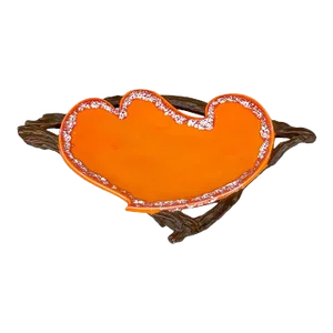 Mid-Century Atomic Porcelain Orange Wood Centerpiece Serving Platter