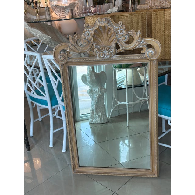 1970s Vintage Italian Wood Carved Shell Seashell Palm Beach Wall Mirror For Sale - Image 5 of 13